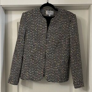Ingenuity Tweed Collarless Blazer in Black Multicolor